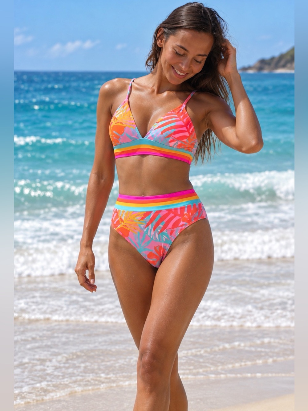 Neon Tropical High-Waist Bikini
